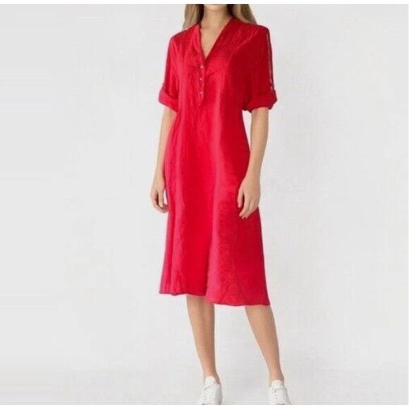 NWT Francesca Bettini Made In Italy Shirt Dress Red Linen Blend Pockets Size M - Picture 1 of 10